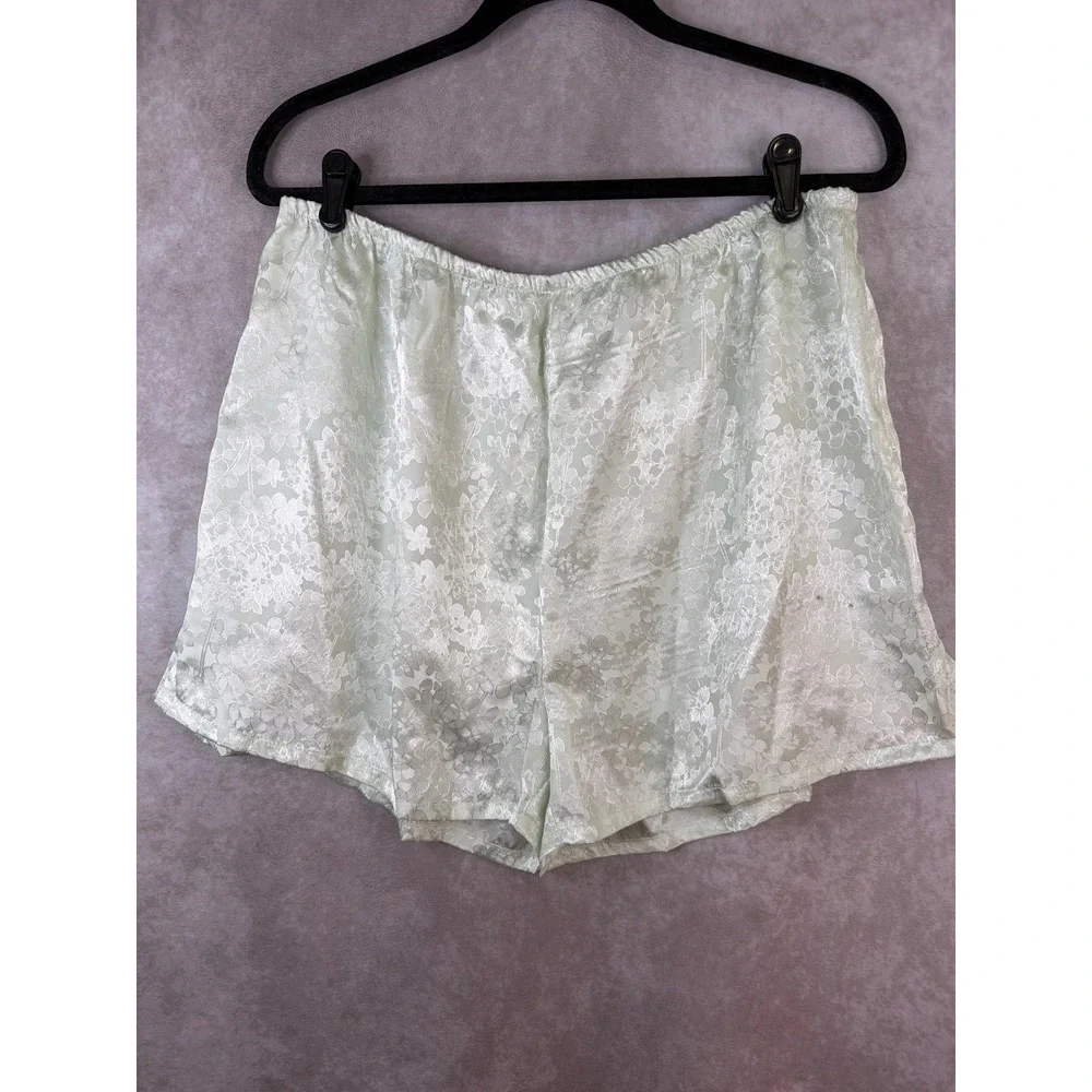 NWT Oscar de la Renta Pajama Set Women 1X Green Floral Satin Jacquard Flawed